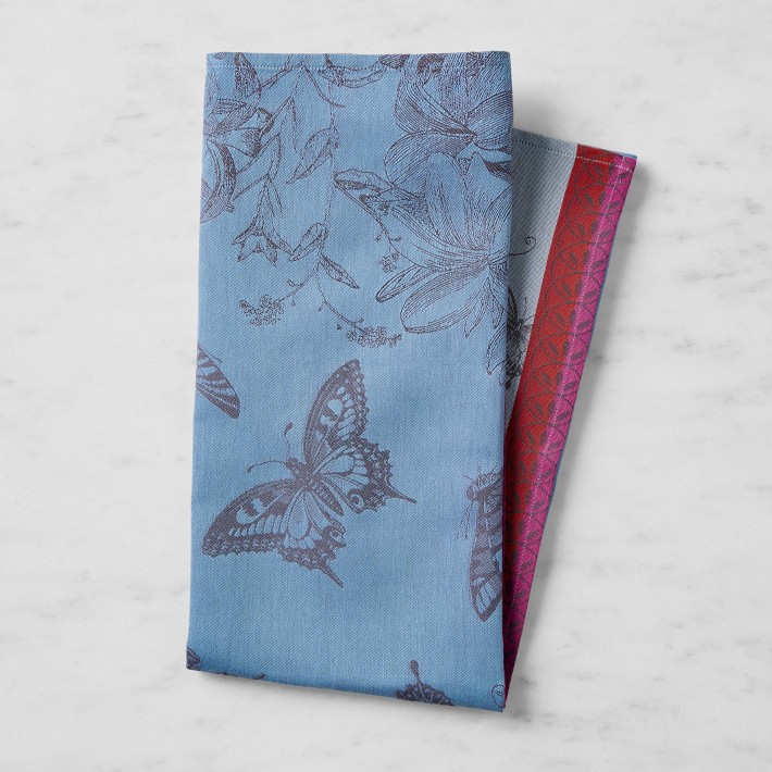 Jacquard Francais Butterfly Blue Tea Towels, Set of 2