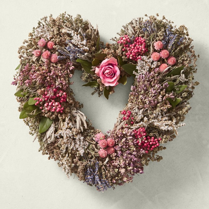 Pink Rose Garden Heart Live Wreath, 15