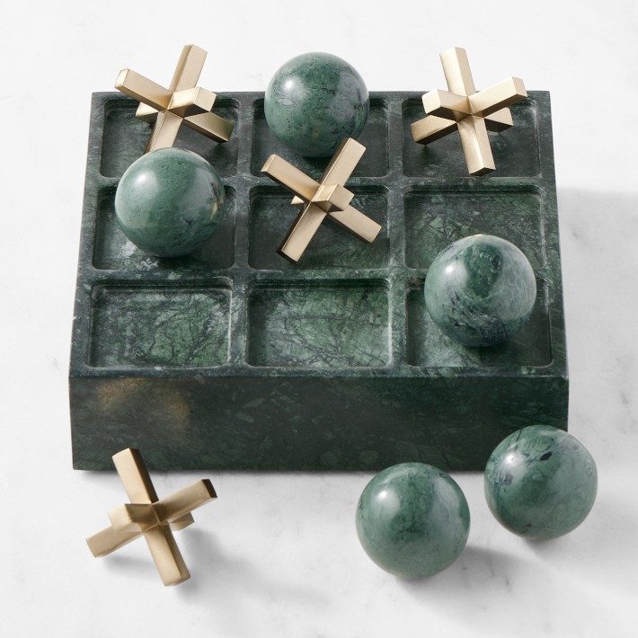 Tic Tac Toe, Green Marble & Antique Brass