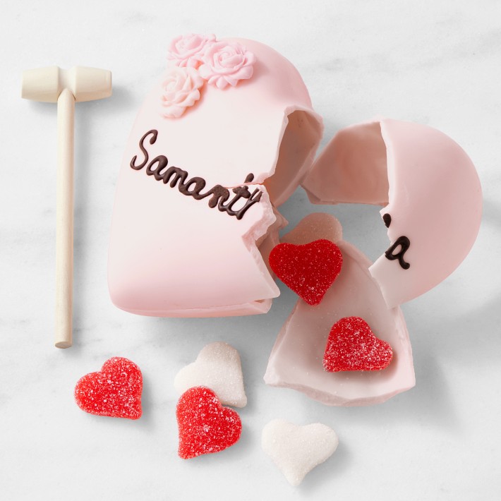 Personalized Chocolate Breakable Pink Heart with Roses