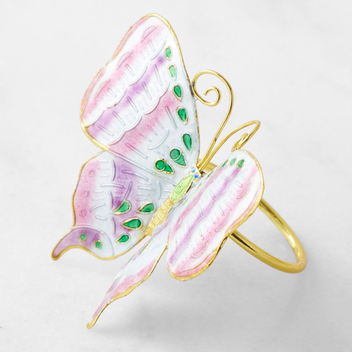 Cloisonné Butterfly Napkin Rings, Set of 4